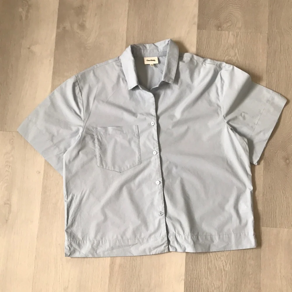 DARLING MATCHING SHORT SET BLUE POPLIN CAMP SHIRT M/L